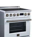 Forno Torino 30-Inch Induction Range with 4.32 Cu. Ft. True Convection Oven, 8800W Cooktop,  Air Fry, Air Sous Vide, Smudge Resistant in White with Antique Brass Trim (FFSIN0936-30WHT)