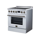 Forno Torino 30-Inch Induction Range with 4.32 Cu. Ft. True Convection Oven, 8800W Cooktop,  Air Fry, Air Sous Vide, Smudge Resistant in White with Antique Brass Trim (FFSIN0936-30WHT)