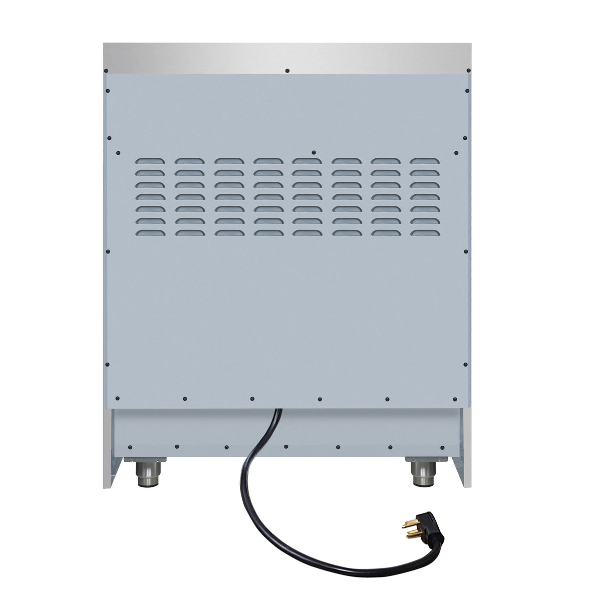 Stainless rear vent panel with power cord connection for black induction range