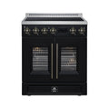 FORNO Torino 30-Inch 4.32 Cu. Ft. French Door Induction Range with True Convection, Air Fry and Sous Vide in Black with Antique Brass Trim, 240V (FFSIN0950-30BLK)