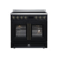 FORNO Torino 36-Inch 5.36 Cu. Ft. French Door Induction Range with True Convection, Air Fry and Sous Vide in Black with Antique Brass Trim, 240V (FFSIN0950-36BLK)