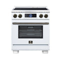 Forno Maximus 30-Inch Induction Range with 4 Elements, 4.32 Cu. Ft. True Convection Oven, 8,800W Cooktop, Air Fry, Air Sous Vide, Smudge Resistant in White with Antique Brass Trim (FFSIN0968-30WHT)