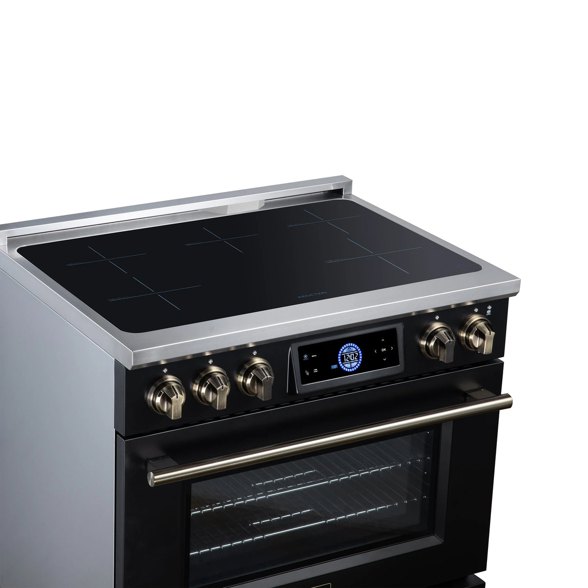Forno Maximus 36-inch black induction range FFSIN0968-36BLK, induction cooktop from the left