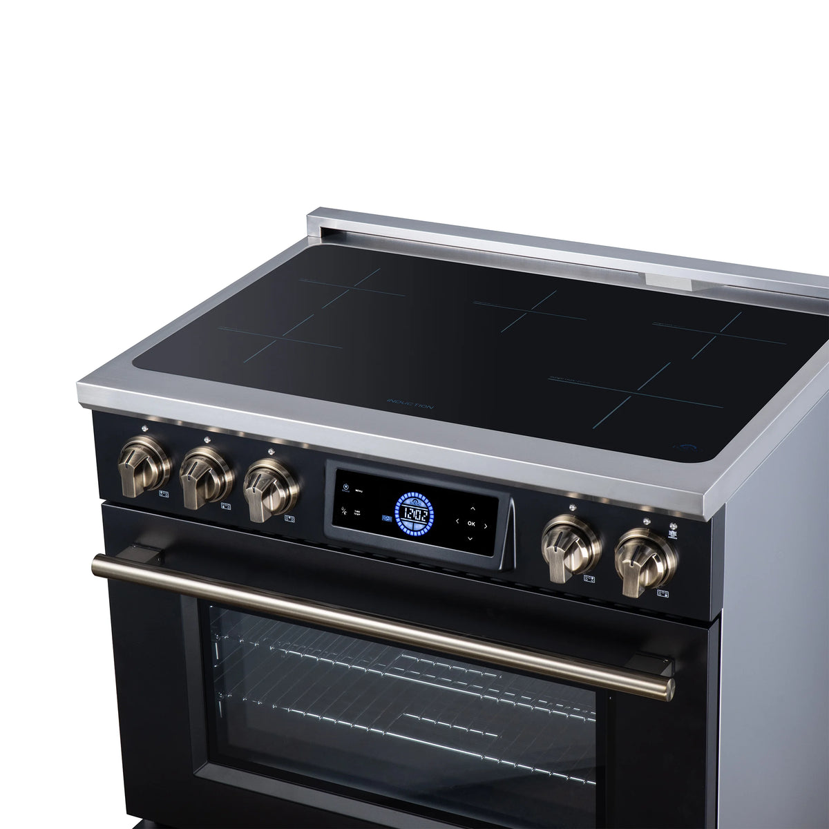 Forno Maximus 36-inch black induction range FFSIN0968-36BLK, induction cooktop from the right