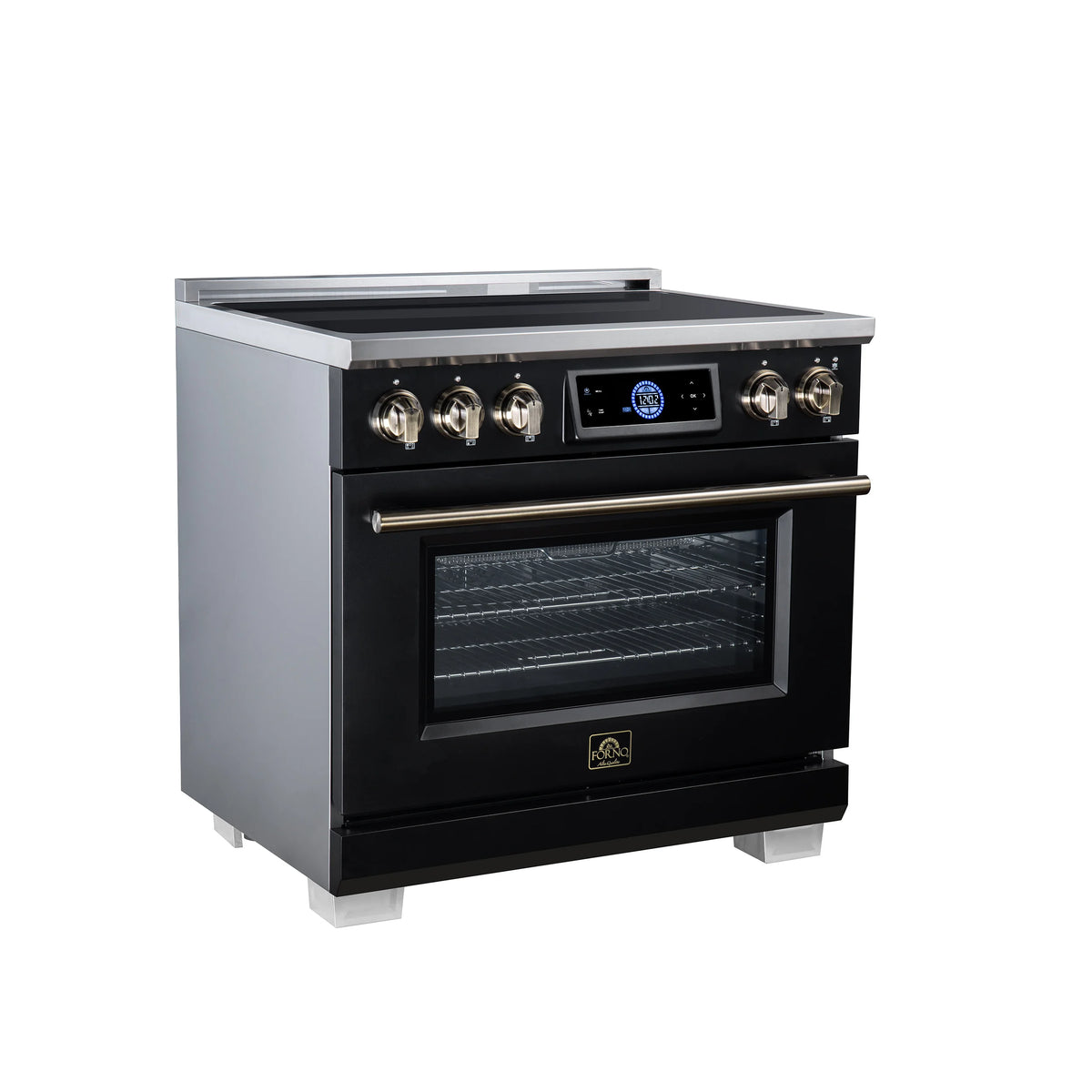 Forno Maximus 36-inch black induction range FFSIN0968-36BLK, left angle view