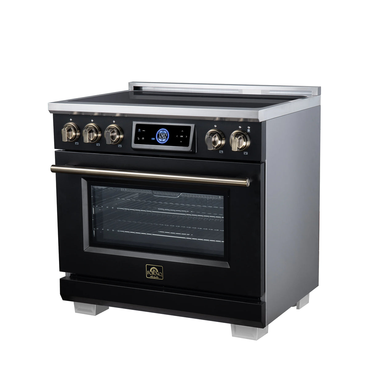 Forno Maximus 36-inch black induction range FFSIN0968-36BLK, right angle view