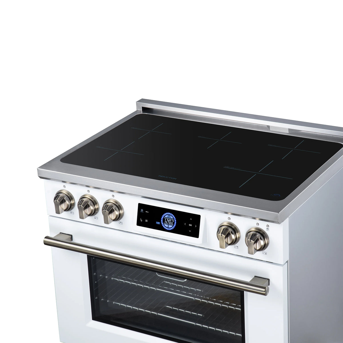 Forno Maximus 36-inch white induction range FFSIN0968-36WHT, induction cooktop from the right