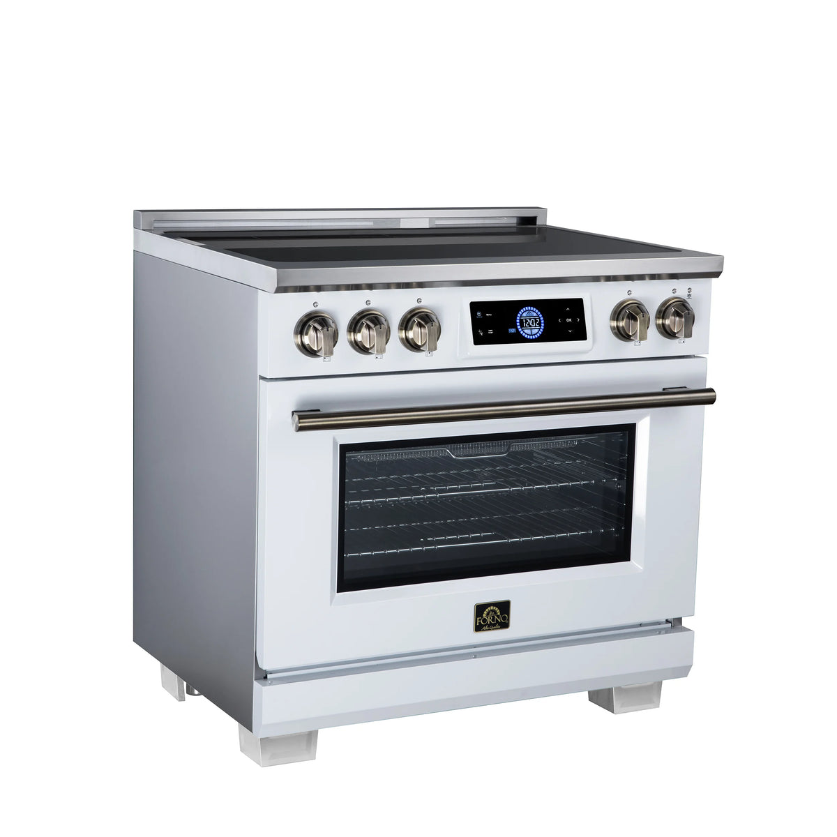 Forno Maximus 36-inch white induction range FFSIN0968-36WHT, left angle view
