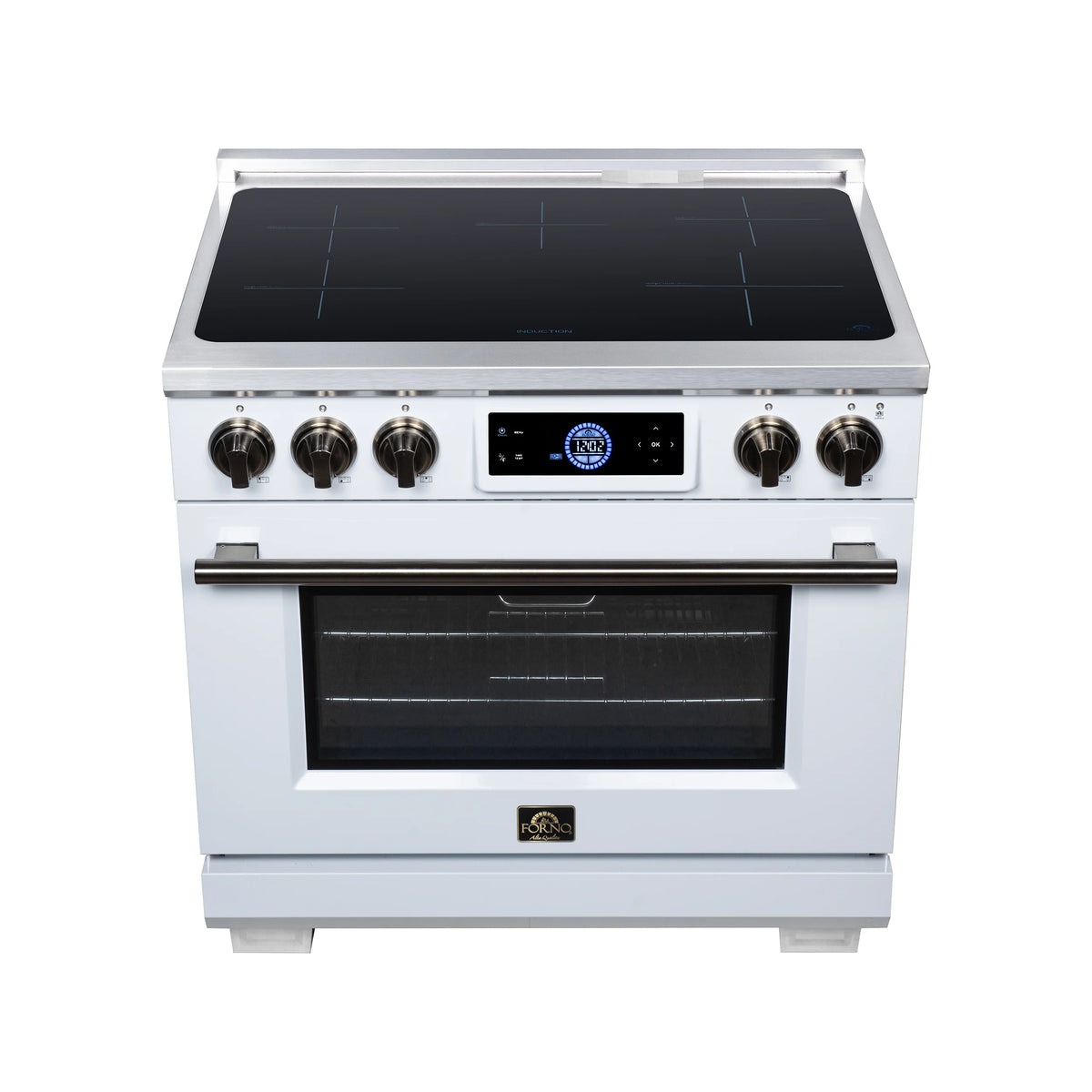 Forno Maximus 36-inch white induction range FFSIN0968-36WHT, top view of the induction cooktop