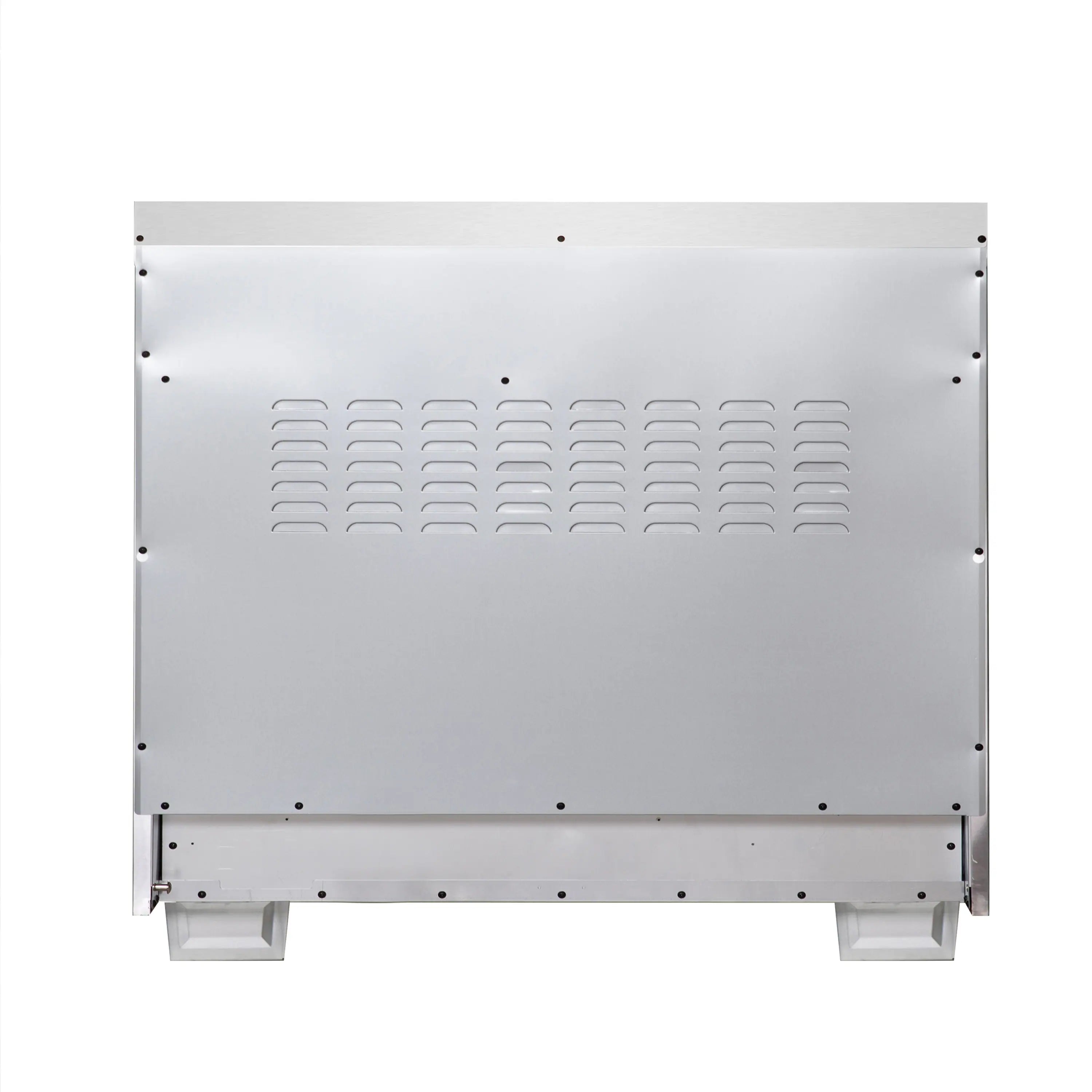 Stainless steel air fryer backplate panel with vented grille design and mounting holes
