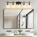 Parrot Uncle Jasper Modern Brushed Nickel & Black Clear Glass 5-Light Bathroom Linear Vanity Light