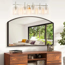 Parrot Uncle Jasper Modern Brushed Nickel & Black Clear Glass 5-Light Bathroom Linear Vanity Light