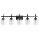 Parrot Uncle Jasper Modern Brushed Nickel & Black Clear Glass 5-Light Bathroom Linear Vanity Light