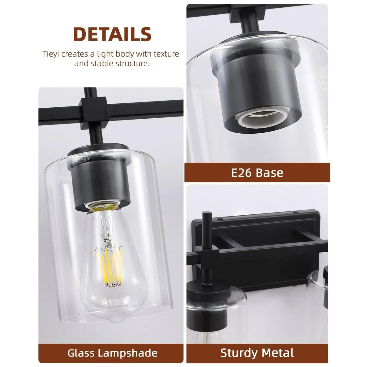 Clear glass lamp shade with metal socket base for bathroom vanity light