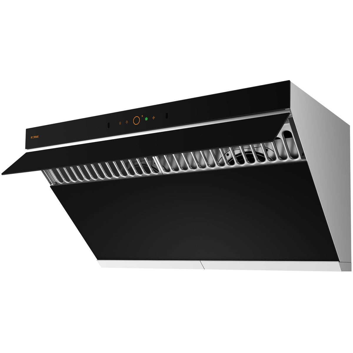 Fotile 36-Inch Prestige Performance Inclined Vent Under-Cabinet / Wall-Mount Range Hood with Dual DC Motors, 1100 Max EQUIV. CFM, Motion Activation, and Sync Connect in Black Tempered Glass (JQG9007)