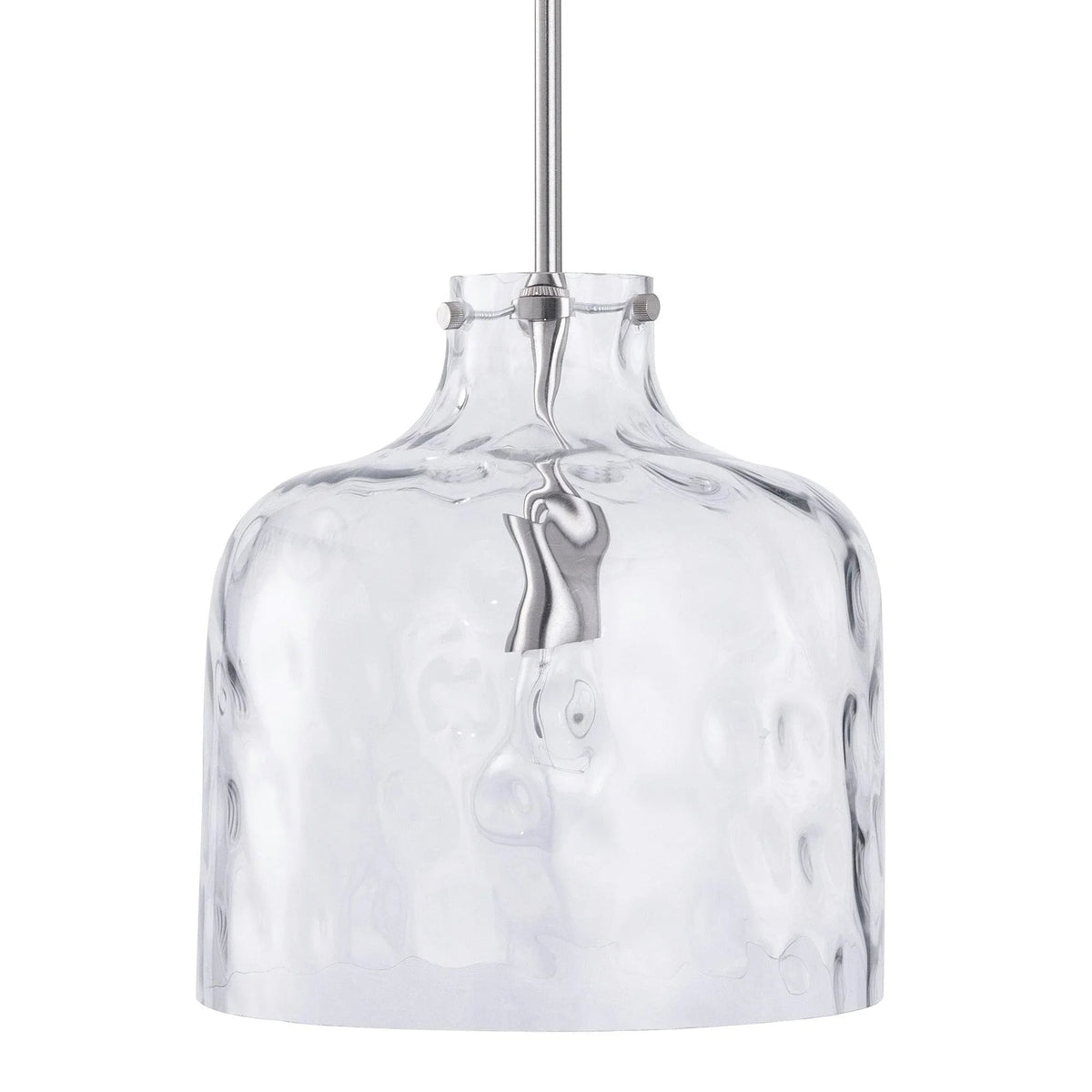 Clear textured glass pendant shade with ribbed surface and metal top socket