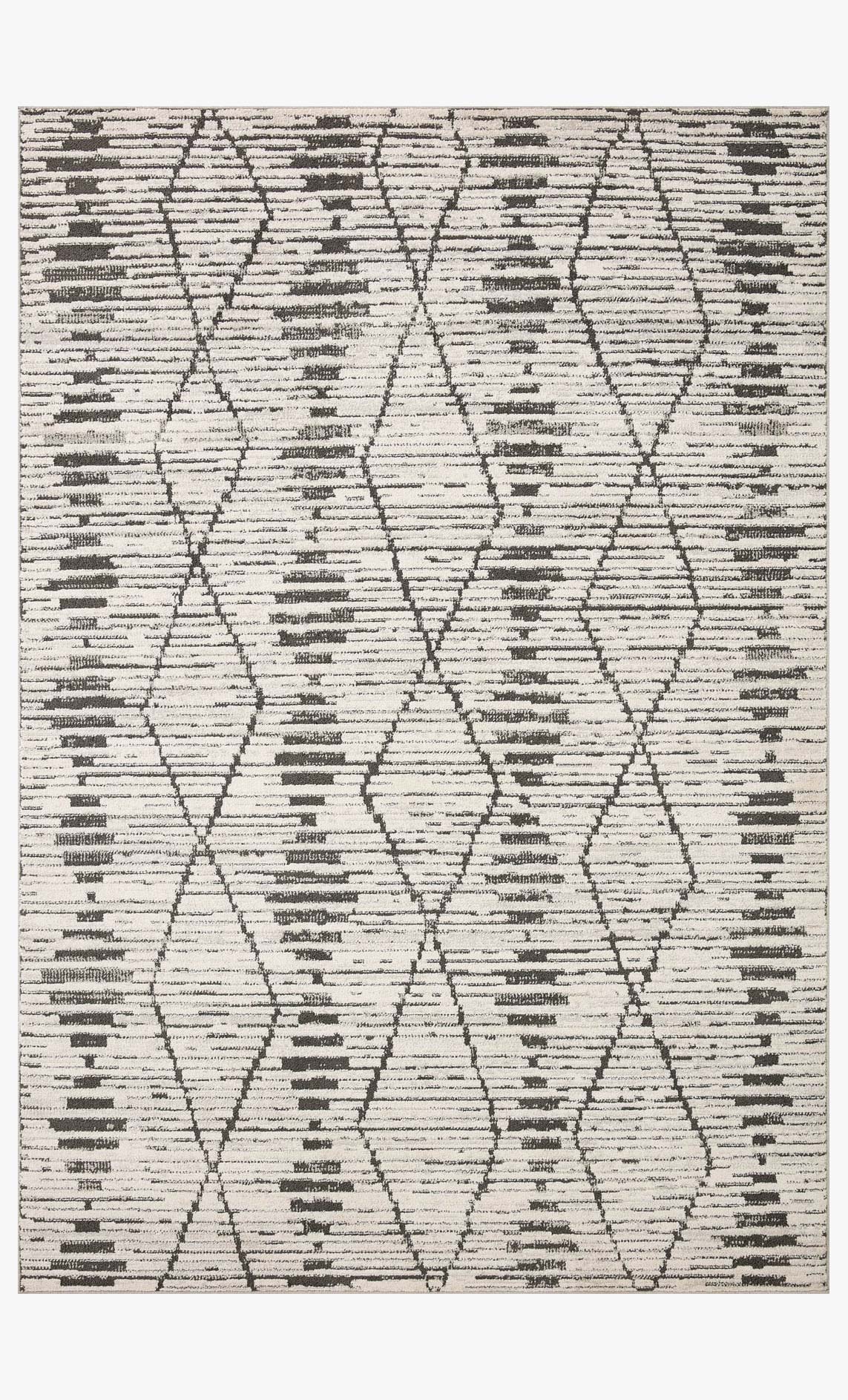Rectangular charcoal and dove runner rug with diamond grid pattern