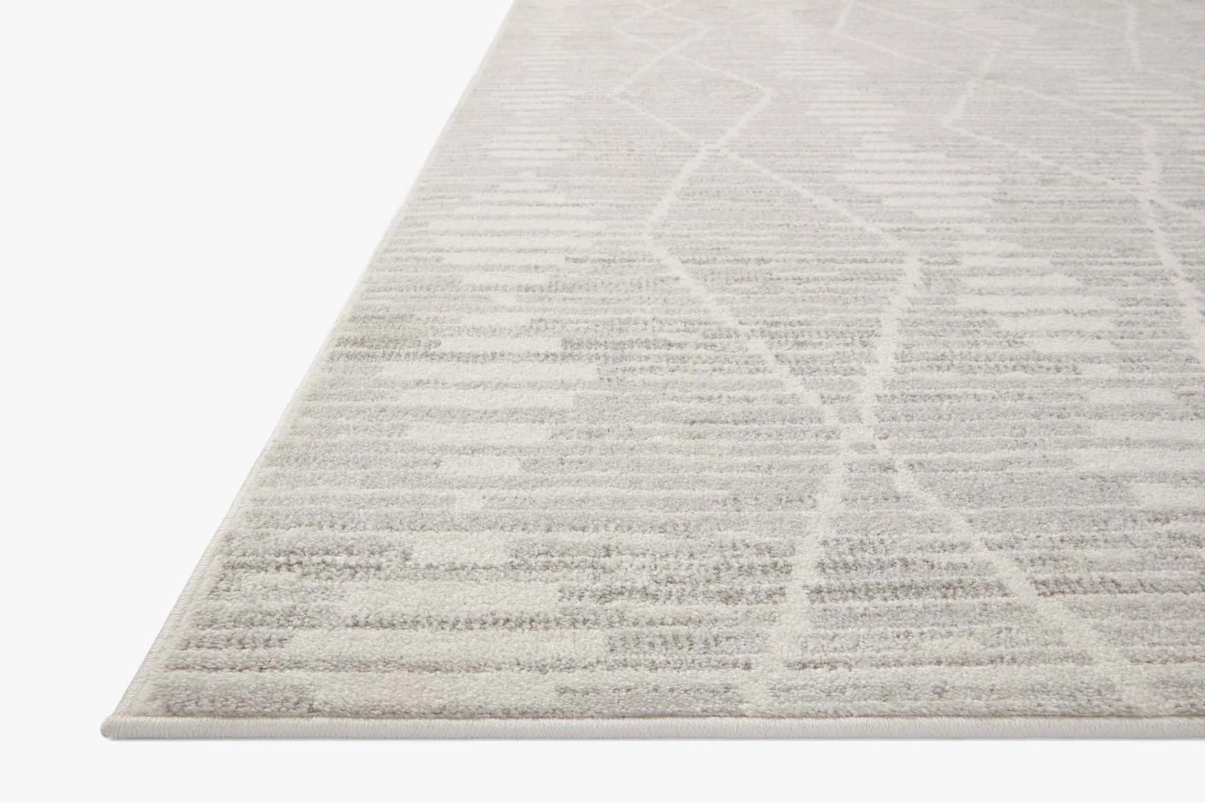 Ivory and silver transitional area rug with textured horizontal stripe pattern