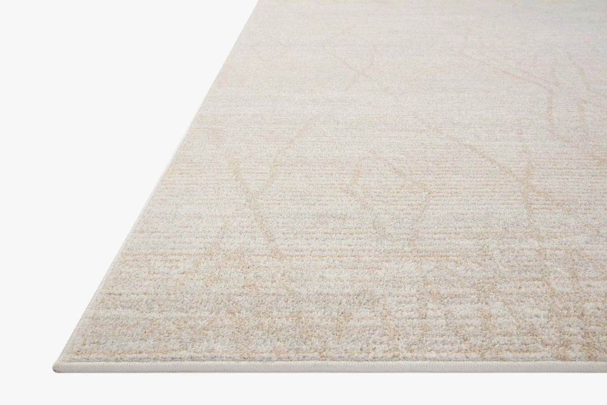 Natural and mist transitional area rug with subtle geometric pattern, low pile