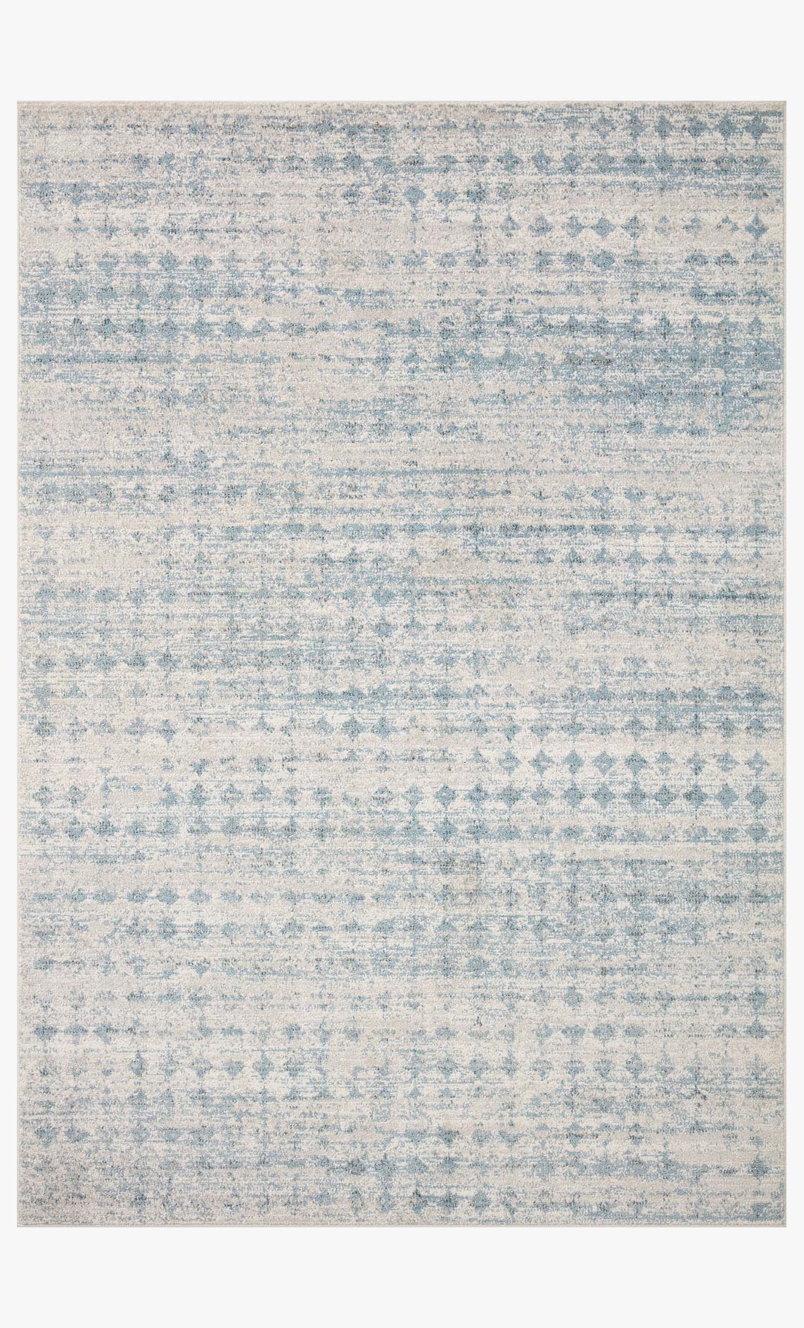 Sky-and-dove area rug with distressed abstract motif and thin border on light ground