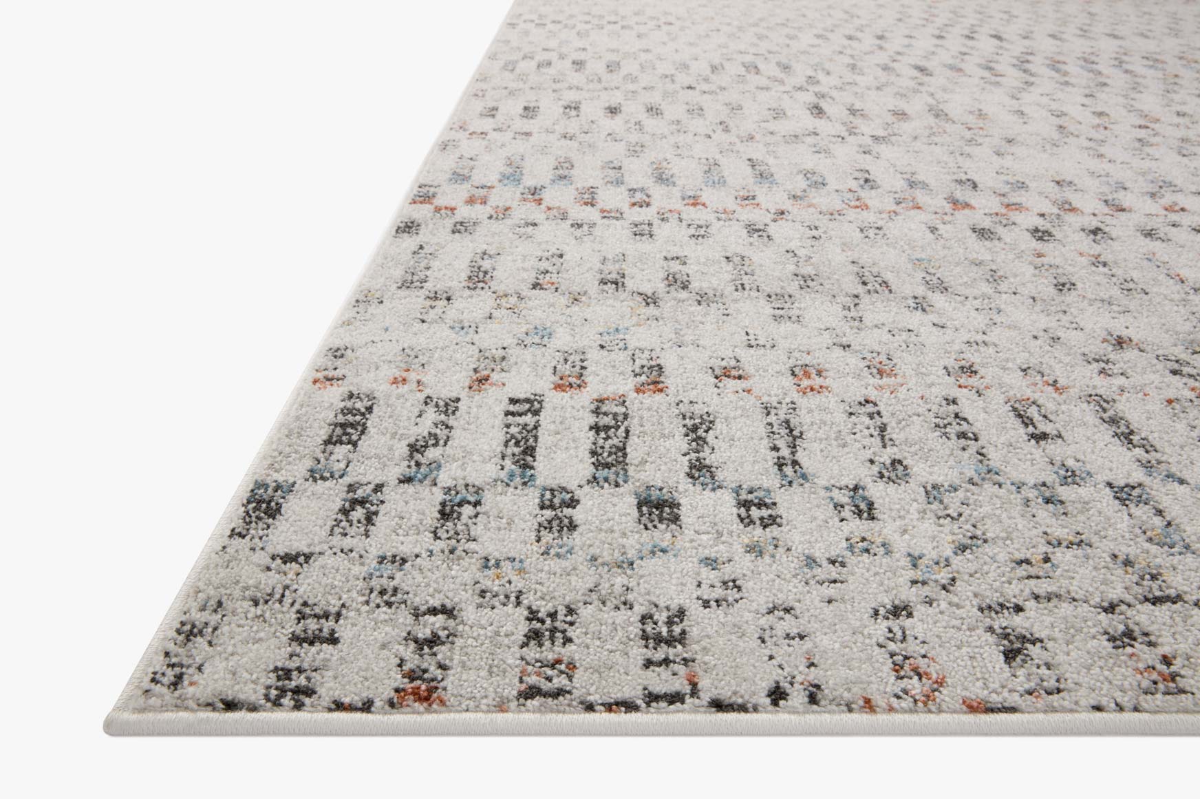 Grey transitional area rug with multicolor abstract block pattern