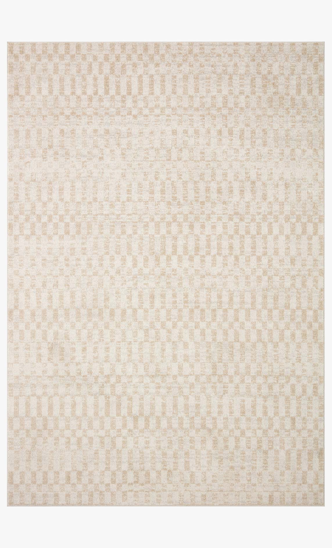 Ivory runner rug with all-over small checker pattern in light natural tones