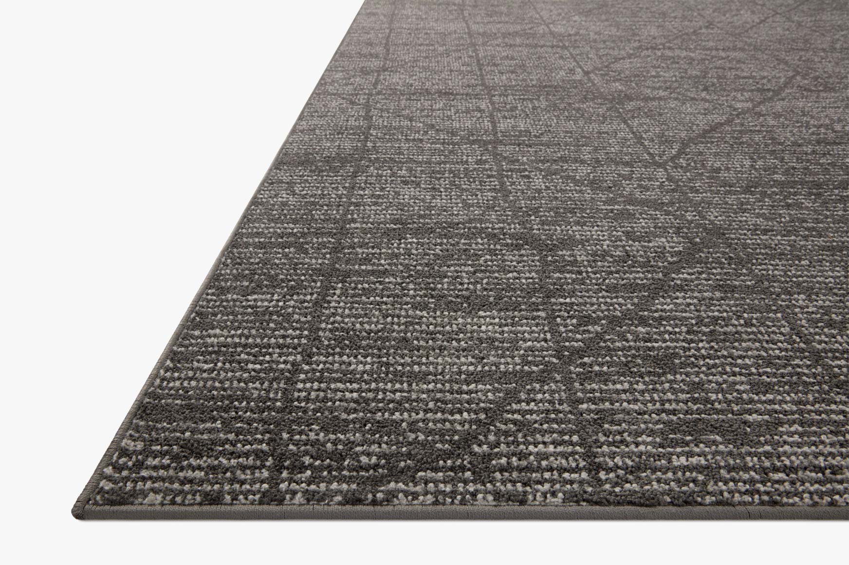 Charcoal-and-ivory transitional area rug with distressed geometric grid pattern
