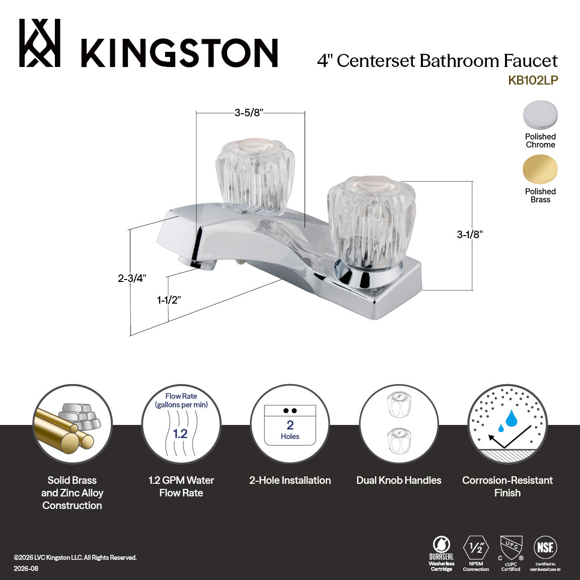 Columbia Double-Handle 4" Centerset Bathroom Faucet in Polished Brass