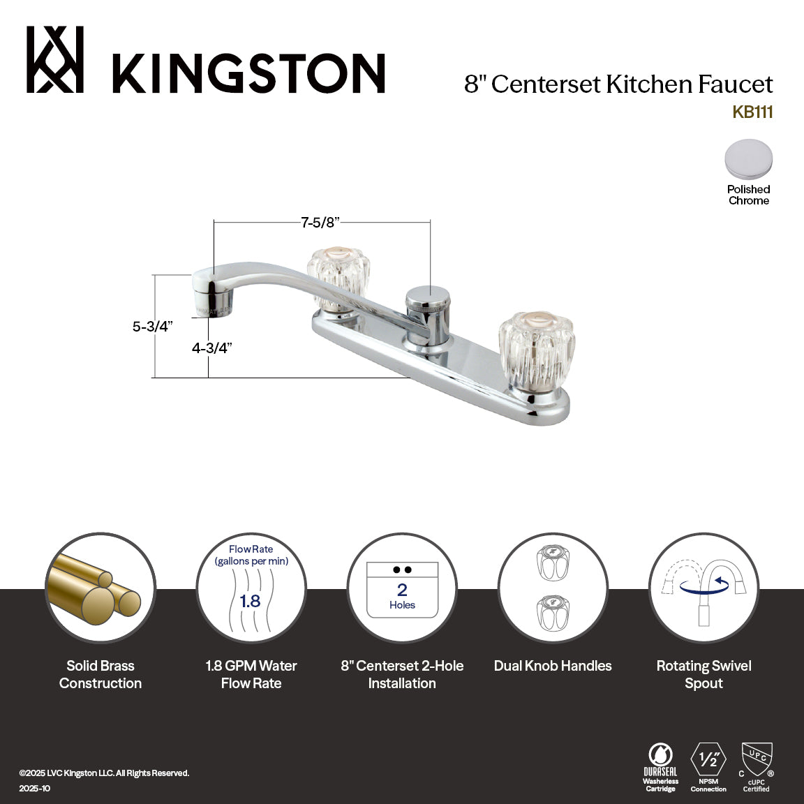 Americana Double-Handle 8" Centerset Kitchen Faucet in Polished Chrome