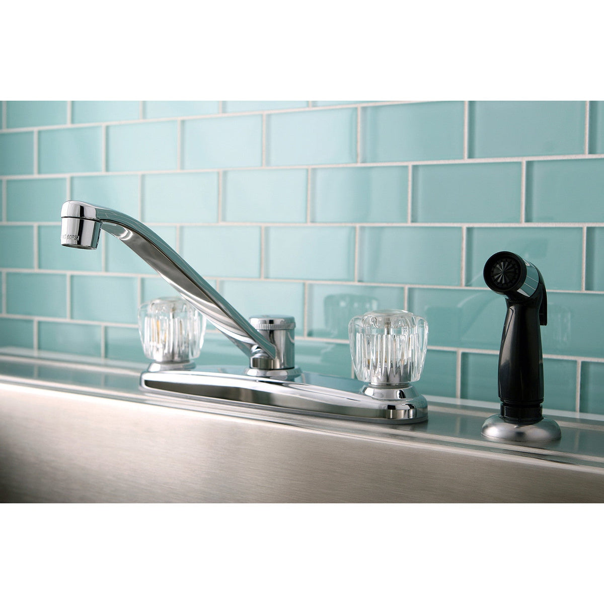 Americana Double-Handle 8" Centerset Kitchen Faucet with Side Sprayer in Polished Chrome
