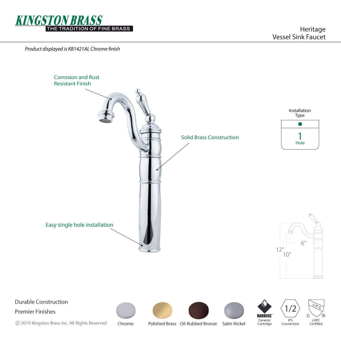 Heritage Single-Handle Vessel Sink Faucet in Polished Brass