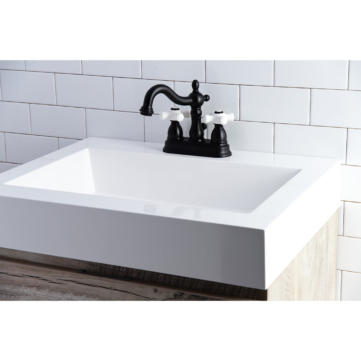 Heritage Double-Handle 4" Centerset Bathroom Faucet with Pop-Up Drain in Matte Black