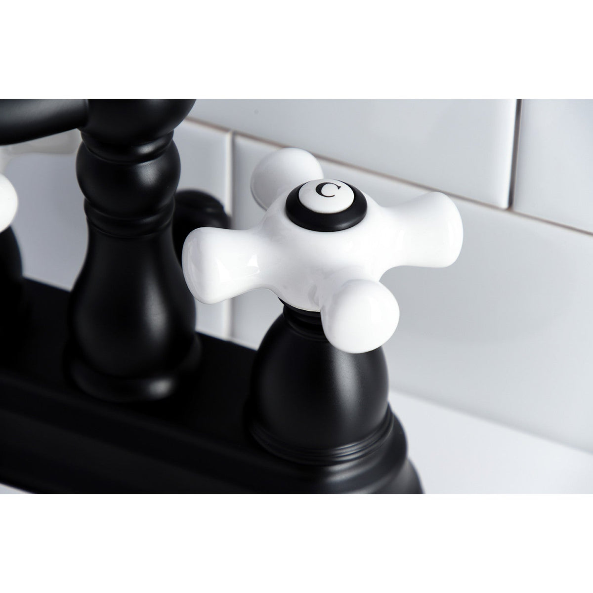 Heritage Double-Handle 4" Centerset Bathroom Faucet with Pop-Up Drain in Matte Black