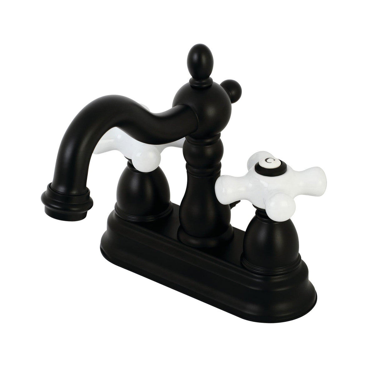 Heritage Double-Handle 4" Centerset Bathroom Faucet with Pop-Up Drain in Matte Black