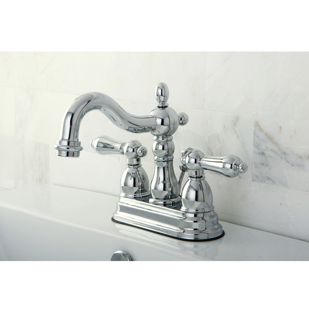Heritage Double-Handle 4" Centerset Bathroom Faucet with Pop-Up Drain in Polished Chrome