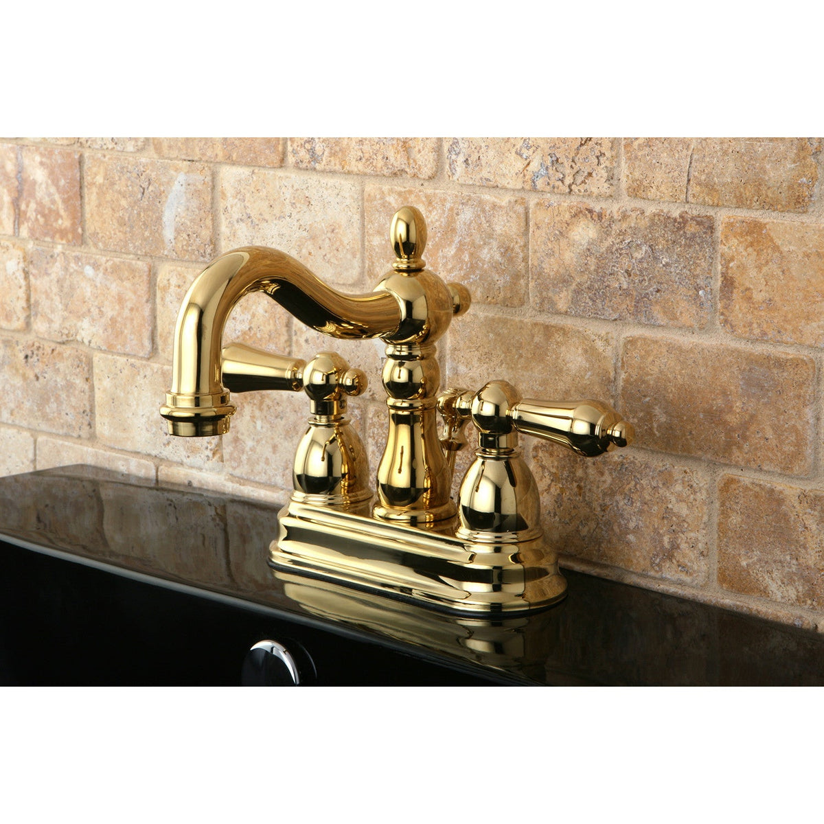 Heritage Double-Handle 4" Centerset Bathroom Faucet with Pop-Up Drain in Polished Brass