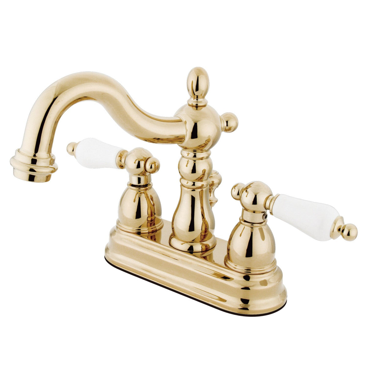 Heritage Double-Handle 4" Centerset Bathroom Faucet with Pop-Up Drain in Polished Brass