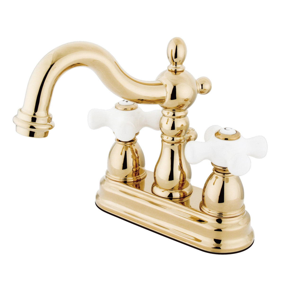 Heritage Double-Handle 4" Centerset Bathroom Faucet with Pop-Up Drain in Polished Brass