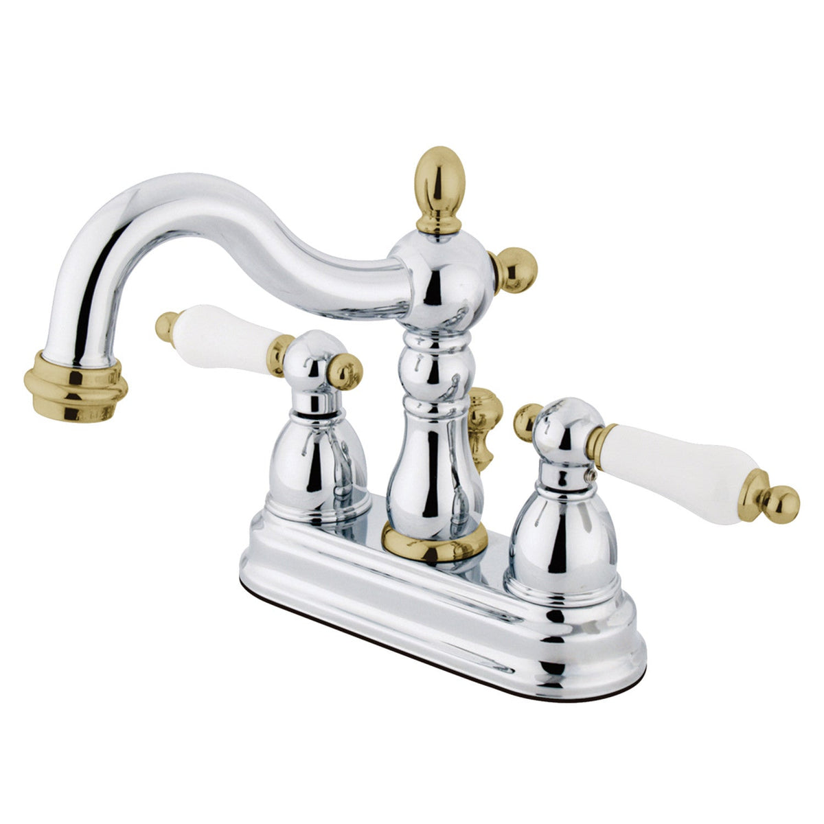 Heritage Double-Handle 4" Centerset Bathroom Faucet with Pop-Up Drain in Polished Chrome/Polished Brass