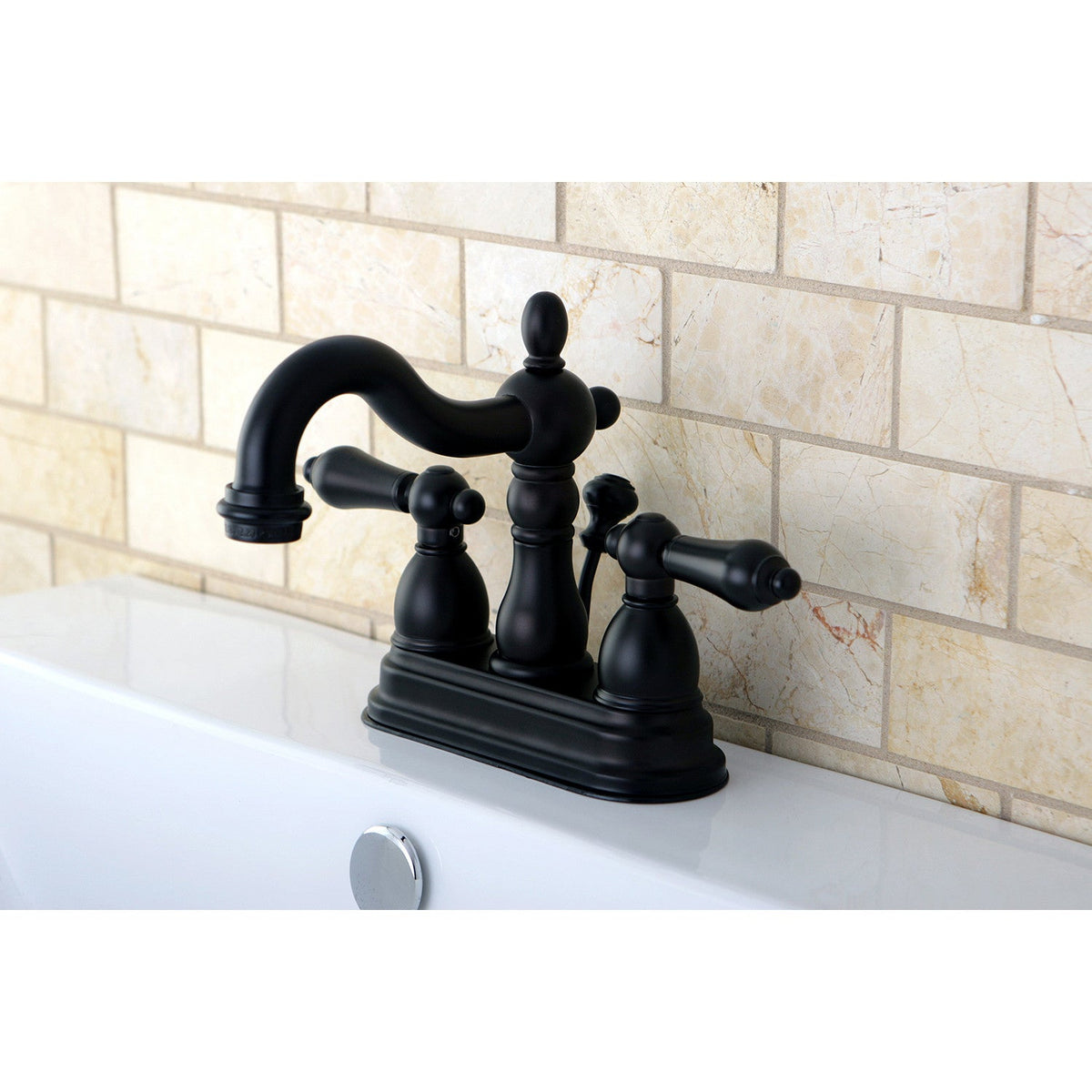 Heritage Double-Handle 4" Centerset Bathroom Faucet with Pop-Up Drain in Oil Rubbed Bronze