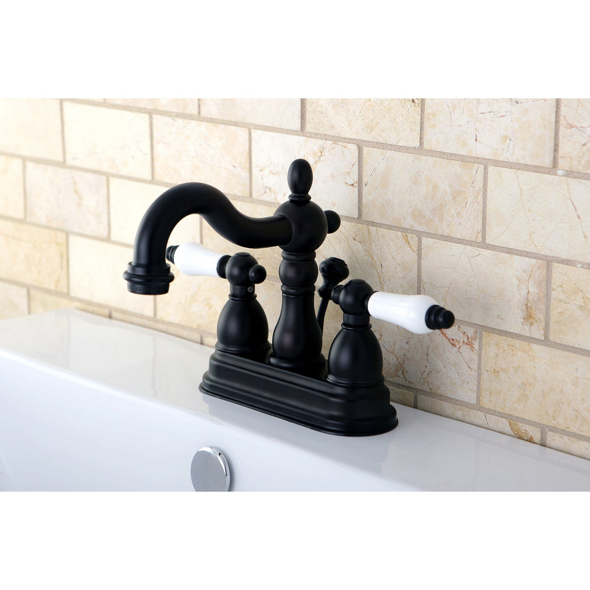 Heritage Double-Handle 4" Centerset Bathroom Faucet with Pop-Up Drain in Oil Rubbed Bronze
