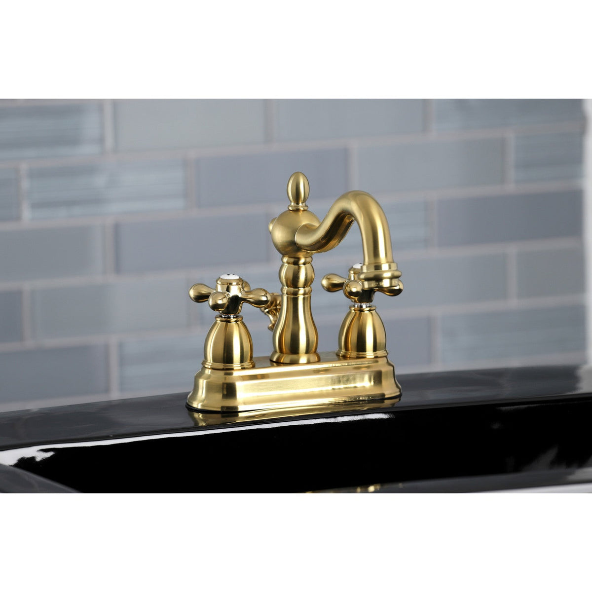 Heritage Double-Handle 4" Centerset Bathroom Faucet with Pop-Up Drain in Brushed Brass
