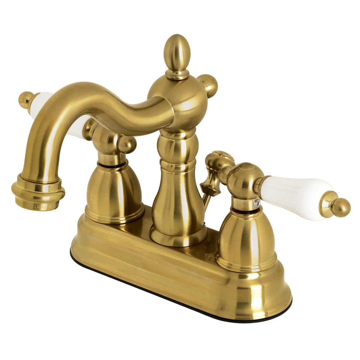Heritage Double-Handle 4" Centerset Bathroom Faucet with Pop-Up Drain in Brushed Brass