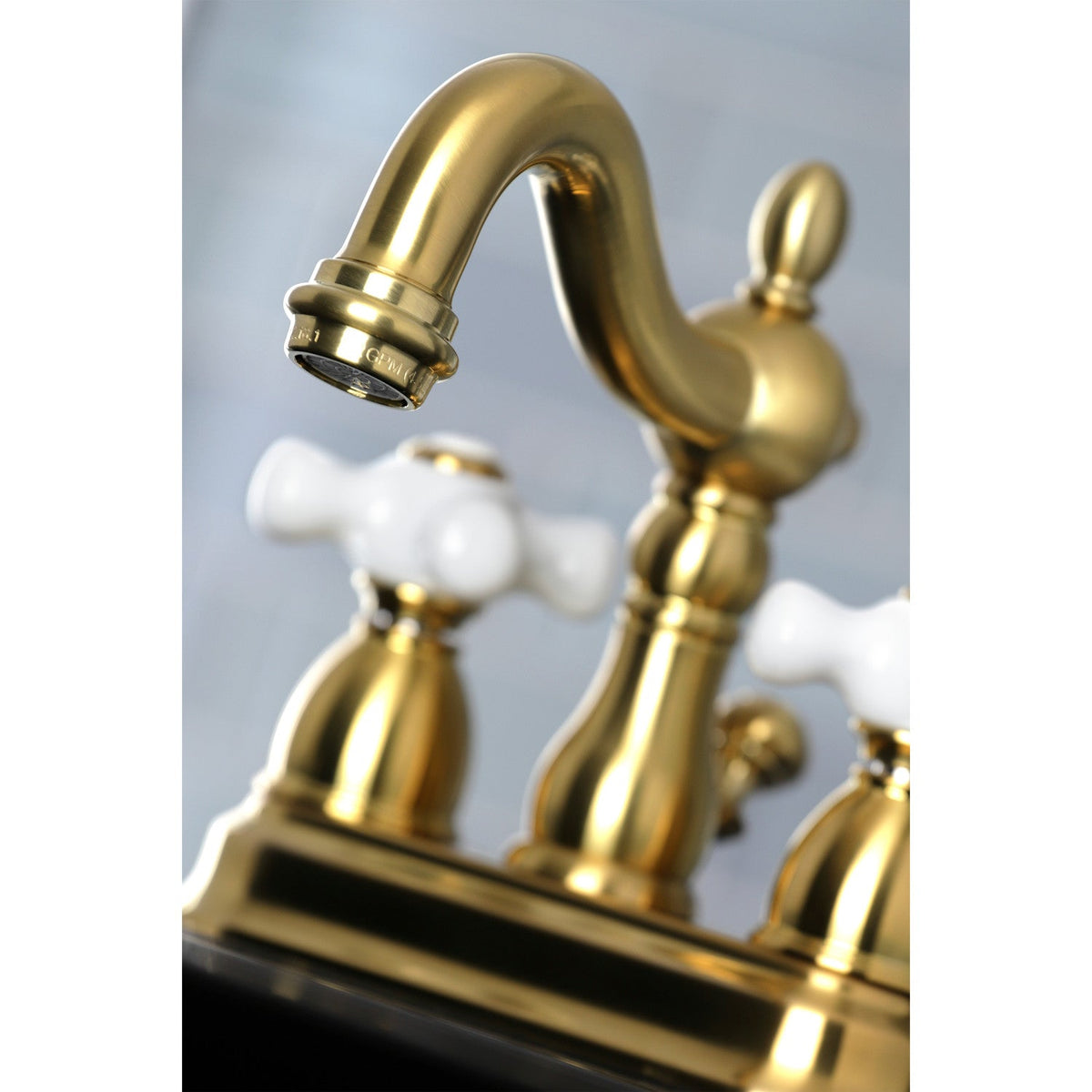 Heritage Double-Handle 4" Centerset Bathroom Faucet with Pop-Up Drain in Brushed Brass