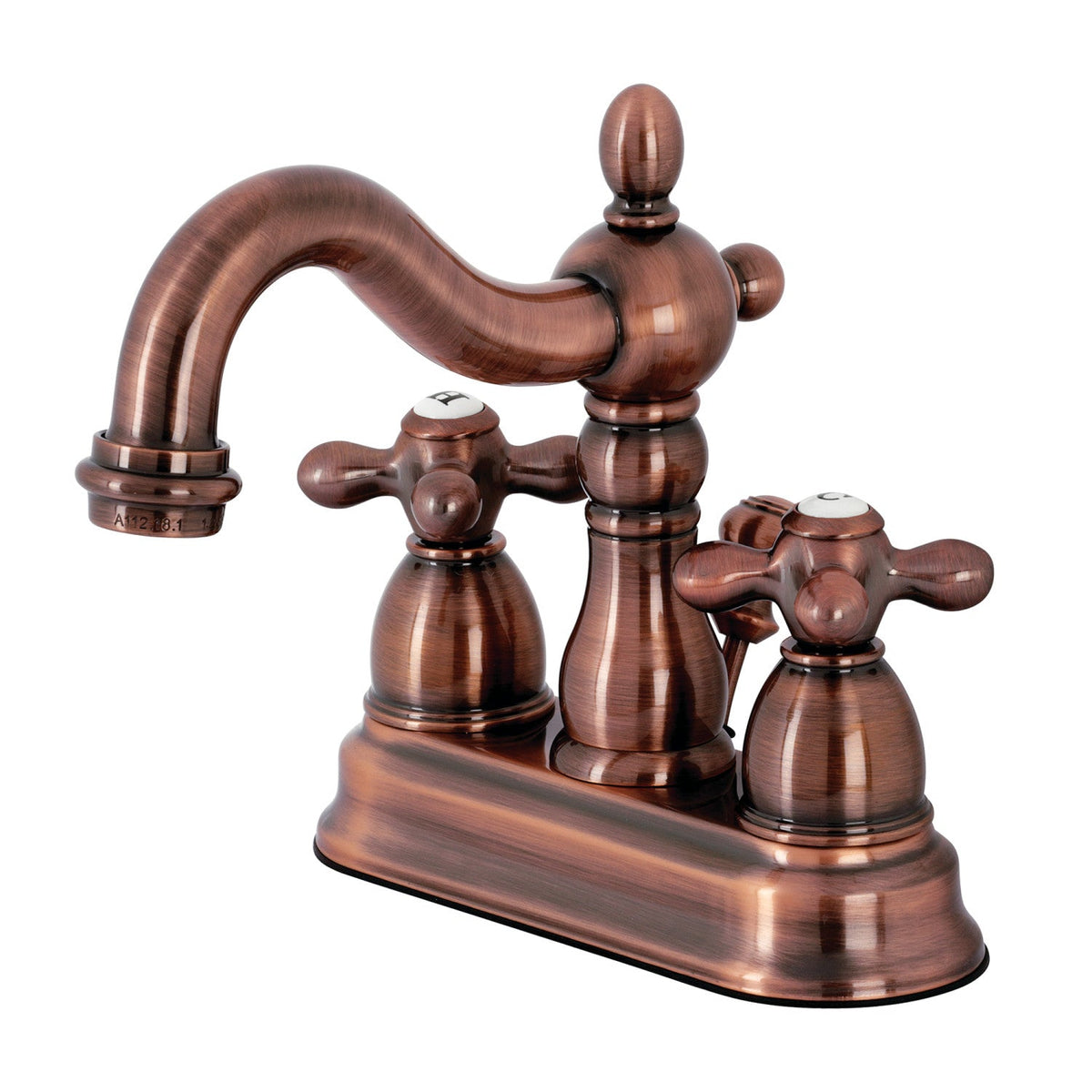 Heritage Double-Handle 4" Centerset Bathroom Faucet with Pop-Up Drain in Antique Copper