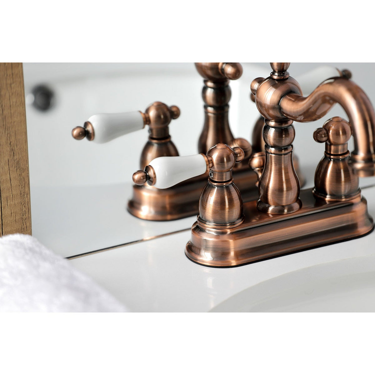 Heritage Double-Handle 4" Centerset Bathroom Faucet with Pop-Up Drain in Antique Copper