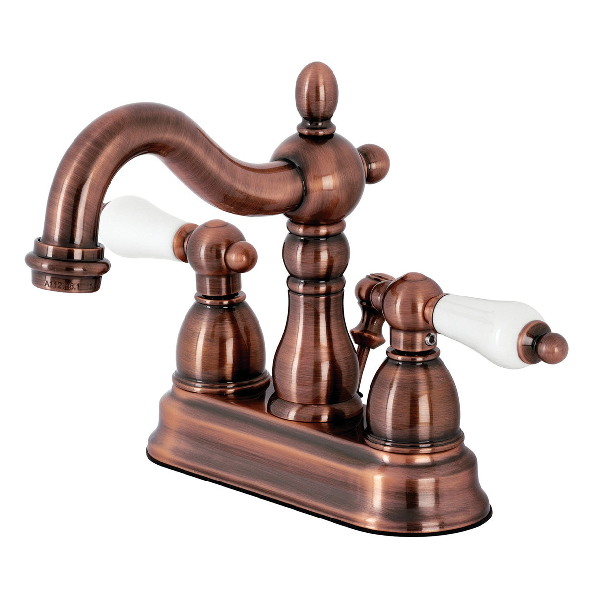 Heritage Double-Handle 4" Centerset Bathroom Faucet with Pop-Up Drain in Antique Copper