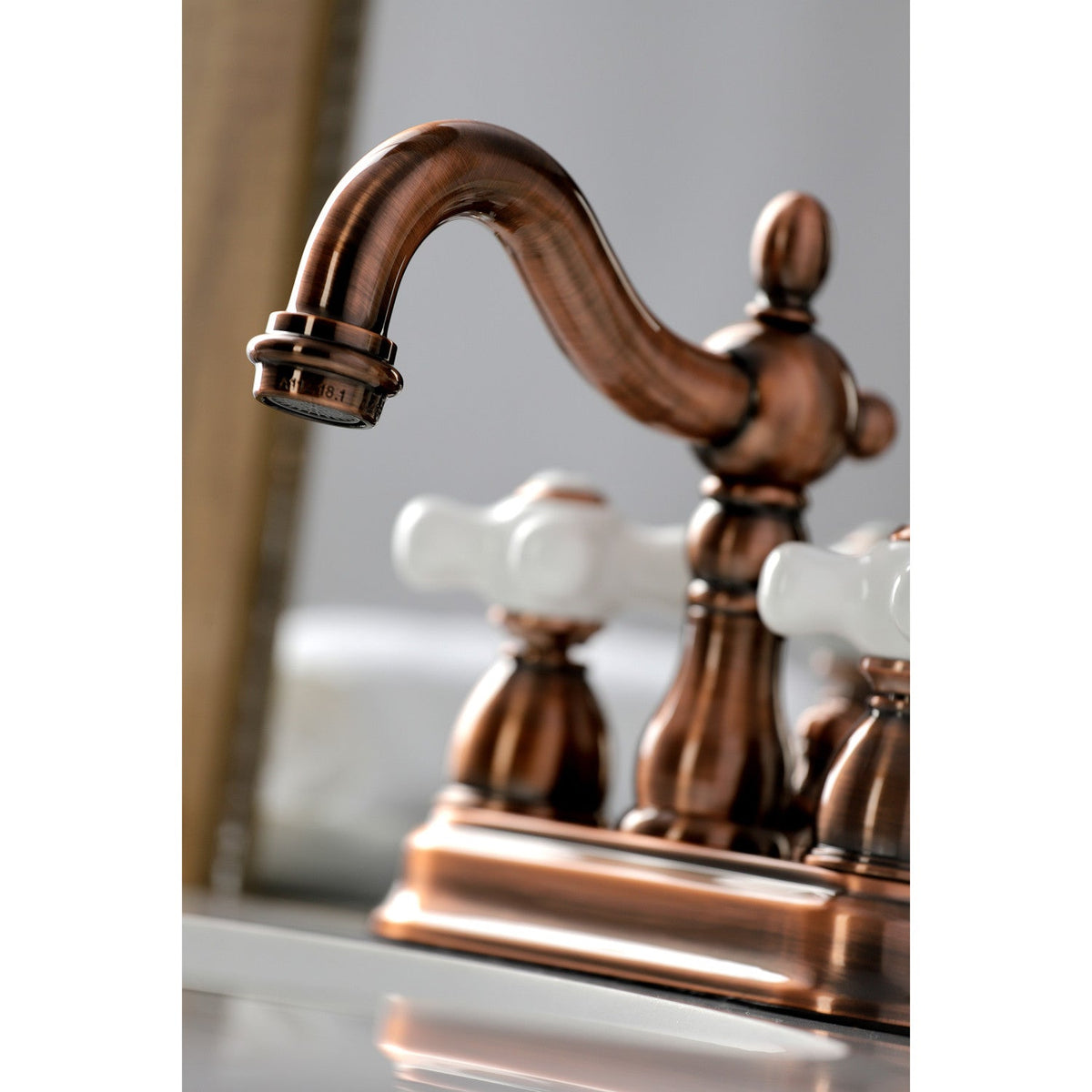 Heritage Double-Handle 4" Centerset Bathroom Faucet with Pop-Up Drain in Antique Copper