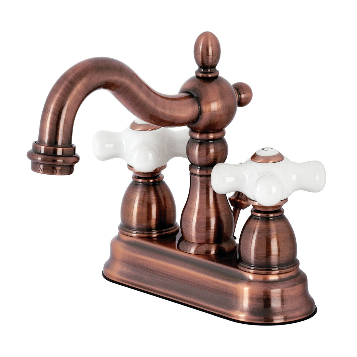 Heritage Double-Handle 4" Centerset Bathroom Faucet with Pop-Up Drain in Antique Copper