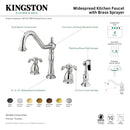 Kingston Brass French Country Double-Handle Widespread Kitchen Faucet with Brass Sprayer, Polished Chrome (KB1791TXBS)
